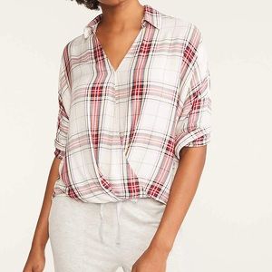 Lou & Grey for Loft red plaid wrap long sleeve top
